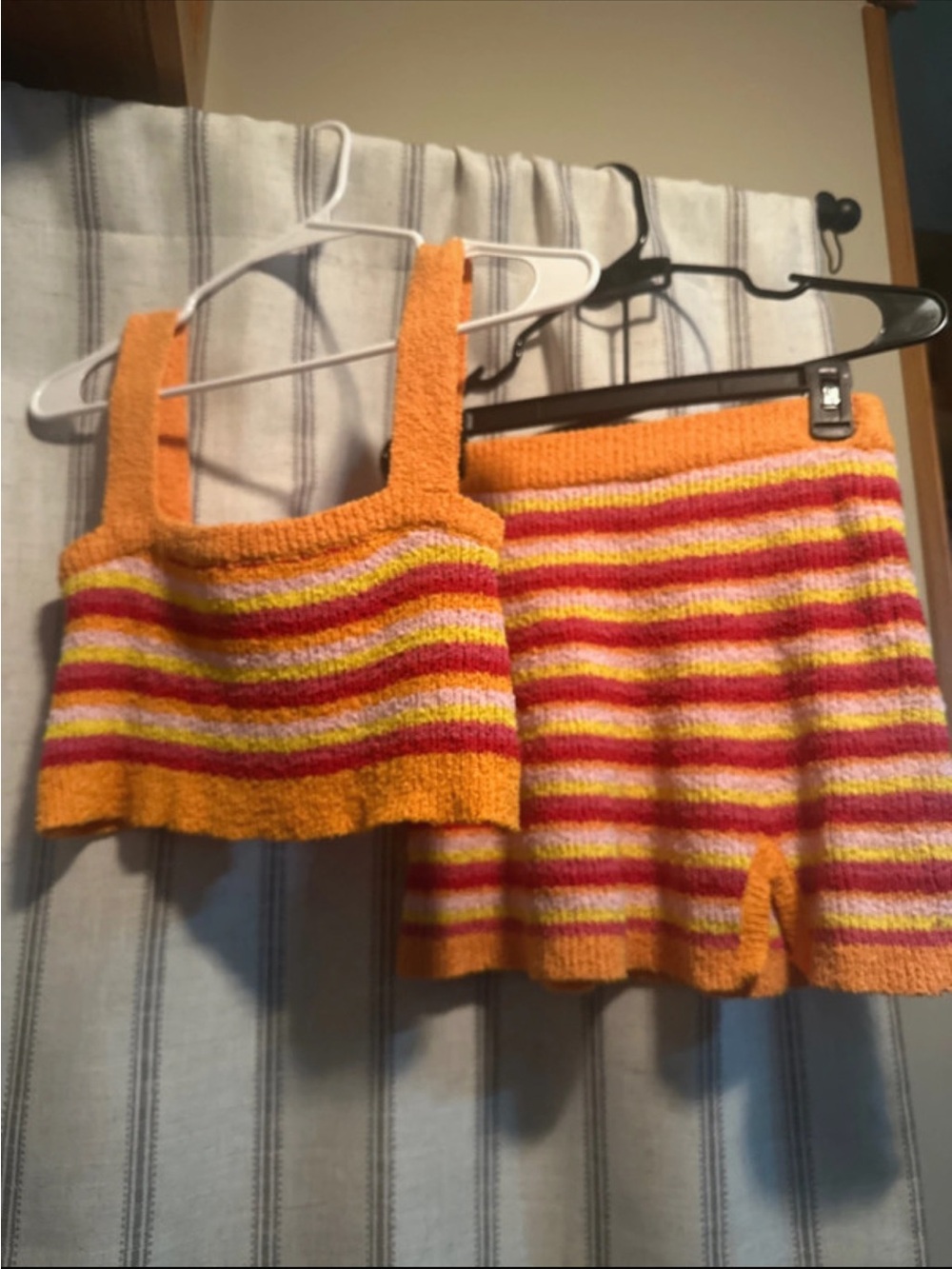 Striped Cozy Knit Tank + Shorts Set in Orange, Pink, Yellow